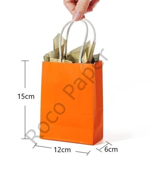 Roco Paper Büküm Saplı Kağıt Hediye&Alışveriş Çantası, Turuncu - 12x15x6 cm 25 Adet