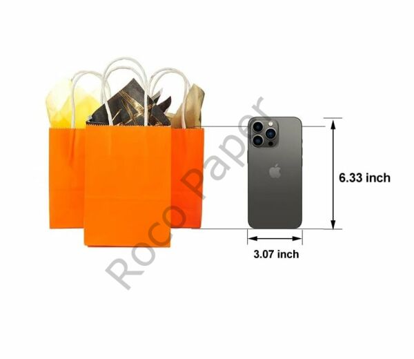 Roco Paper Büküm Saplı Kağıt Hediye&Alışveriş Çantası, Turuncu - 12x15x6 cm 25 Adet