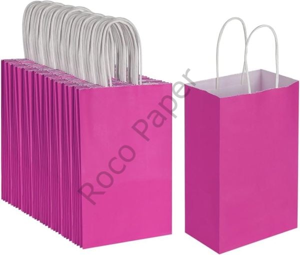 Roco Paper Büküm Saplı Kağıt Hediye Çantası, Ambalaj Torbası, Mor - 12x15x6 cm 25 Adet