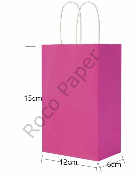 Roco Paper Büküm Saplı Kağıt Hediye Çantası, Ambalaj Torbası, Mor - 12x15x6 cm 25 Adet