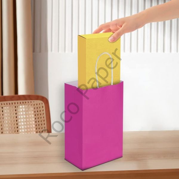 Roco Paper Büküm Saplı Kağıt Hediye Çantası, Ambalaj Torbası, Mor - 12x15x6 cm 25 Adet