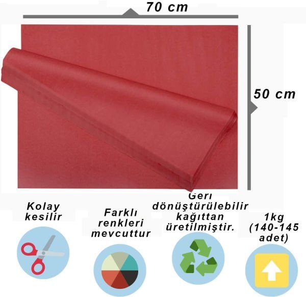Kırmızı Pelur Kağıt 1kg 50x70 cm - Ekonomik Seri - 130-135 Sayfa