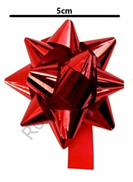 Yıldız Desenli Parlak Kırmızı Rafya - 100 Adet - Çap 5 cm