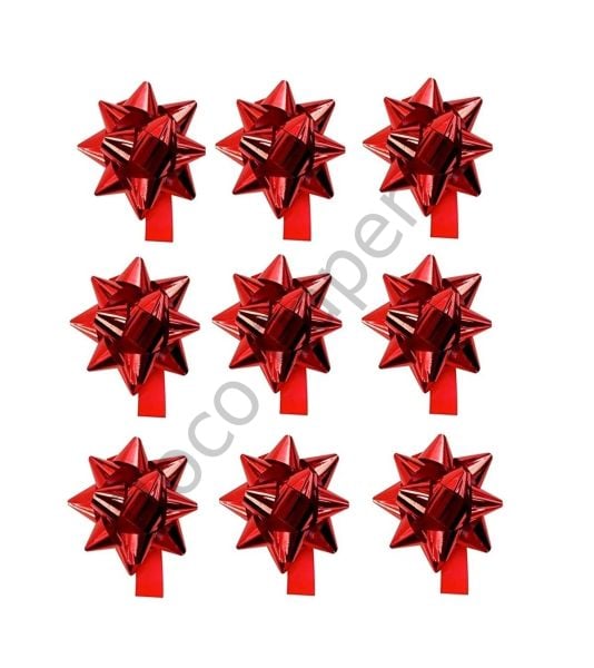 Yıldız Desenli Parlak Kırmızı Rafya - 100 Adet - Çap 5 cm