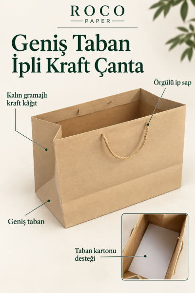 Kraft Karton İpli Alışveriş, Hediye Çantası,  22x45x33 Cm (10'lu Paket)