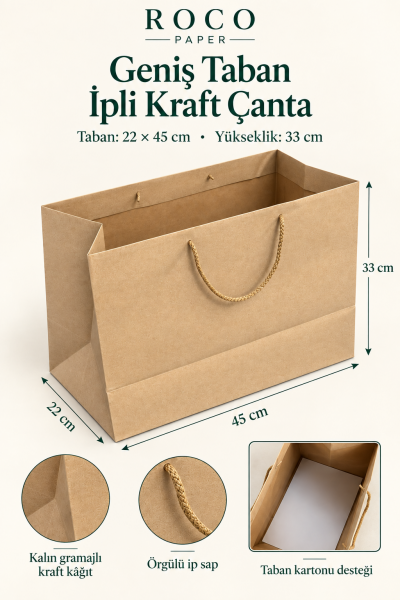 Kraft Karton İpli Alışveriş, Hediye Çantası,  22x45x33 Cm (10'lu Paket)