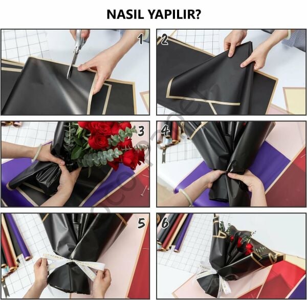 Çiçek Buket Kağıdı - Çiçek Ambalaj Kağıdı - Pembe - Altın Kelebekli - 5 Adet - Mat Opp 58x58 Cm