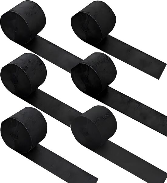 Siyah Şerit Krapon Kağıdı Rulosu, Çiçek Yapım, Parti, El İşi Süsleme Kağıdı, 6 Adet, 4.5 Cm x 22Metre