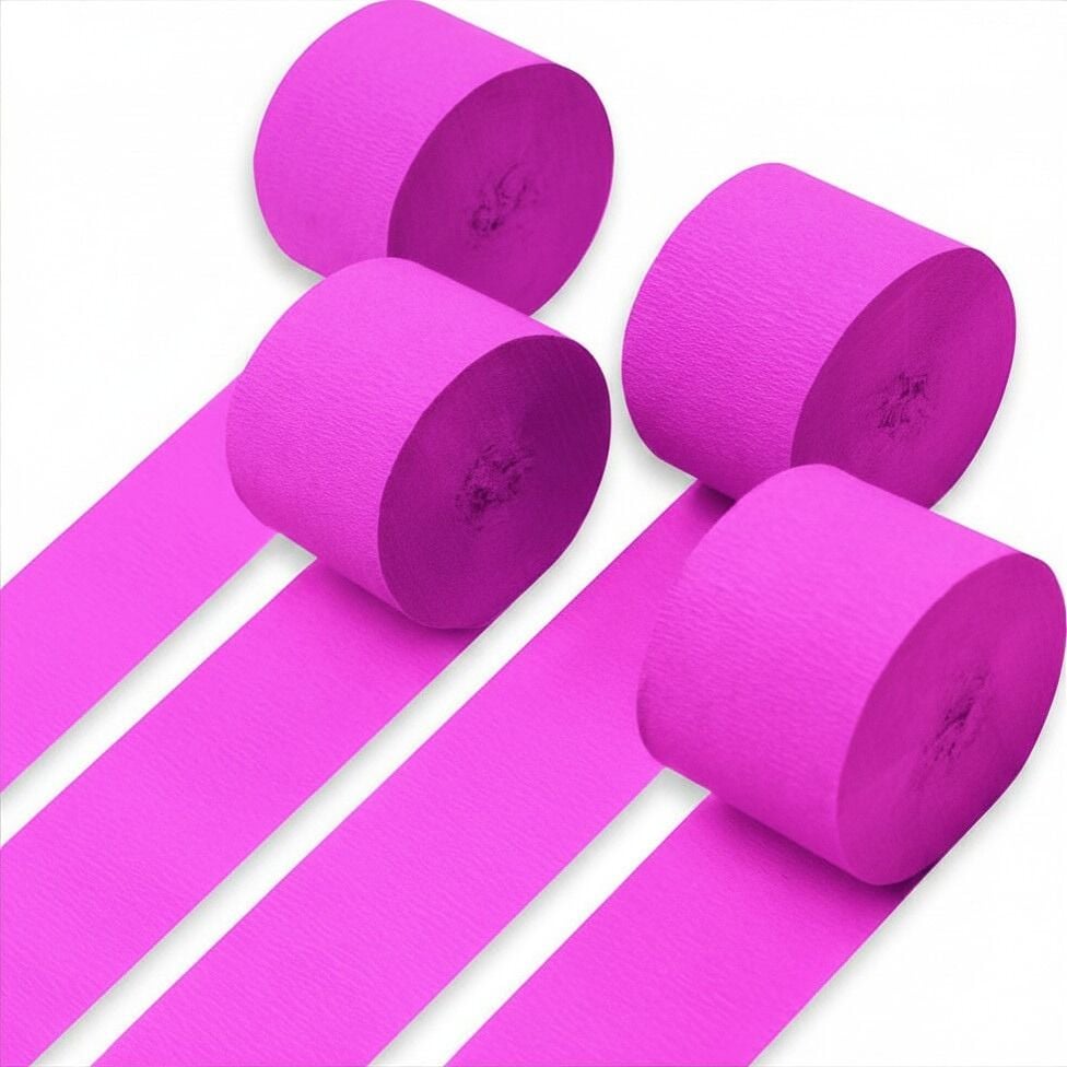 Neon Pembe Şerit Krapon Kağıdı Rulosu, Çiçek Yapım, Parti, El İşi Süsleme Kağıdı, 6 Adet, 4.5 Cm x 22Metre