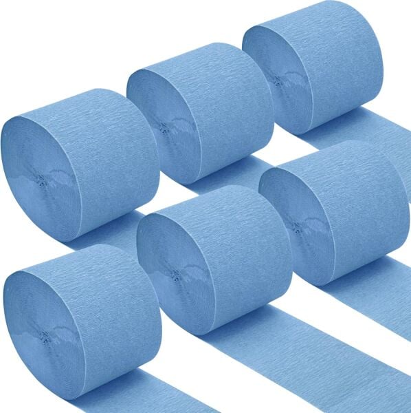 Gök Mavi Şerit Krapon Kağıdı Rulosu, Çiçek Yapım, Parti, El İşi Süsleme Kağıdı, 6 Adet, 4.5 Cm x 22Metre