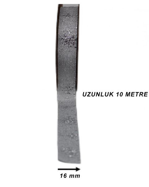 Kar Tanesi Desenli Simli Kurdele - Yılbaşı Kurdele - Gümüş 16mm x 10m 16480