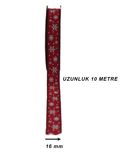 Çam Ağacı Desenli Kurdele - Yılbaşı Kurdele - Kırmızı 16mm X 10m 16482