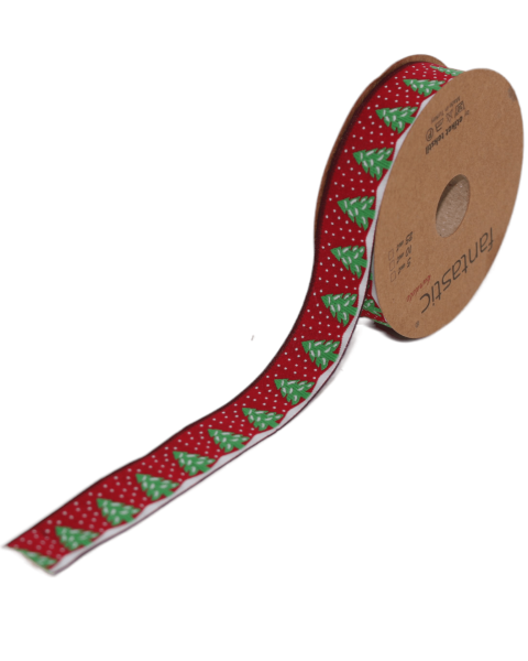 Çam Ağacı Desenli Kurdele - Yılbaşı Kurdele - Kırmızı 22mm X 10m 22482