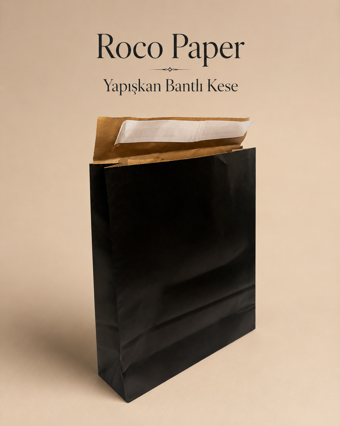 Roco Paper Bantlı Hediye Zarfı 25x30x8 cm Kese  - Siyah 24'lü Paket