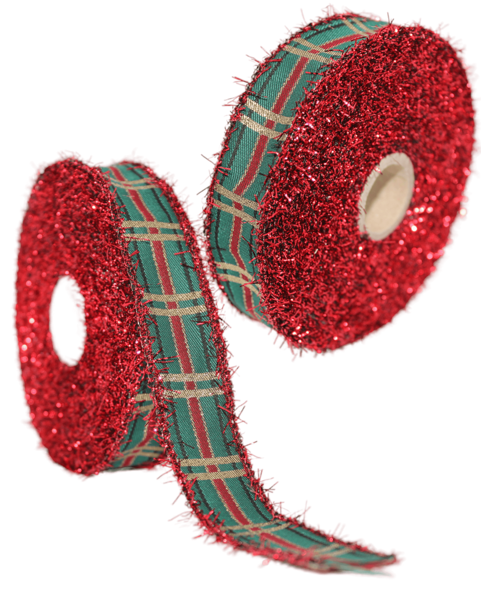Ekose Desenli Simli Kurdele - Yılbaşı Saçaklı Kurdele - Kırmızı 25mm x 10m 25136