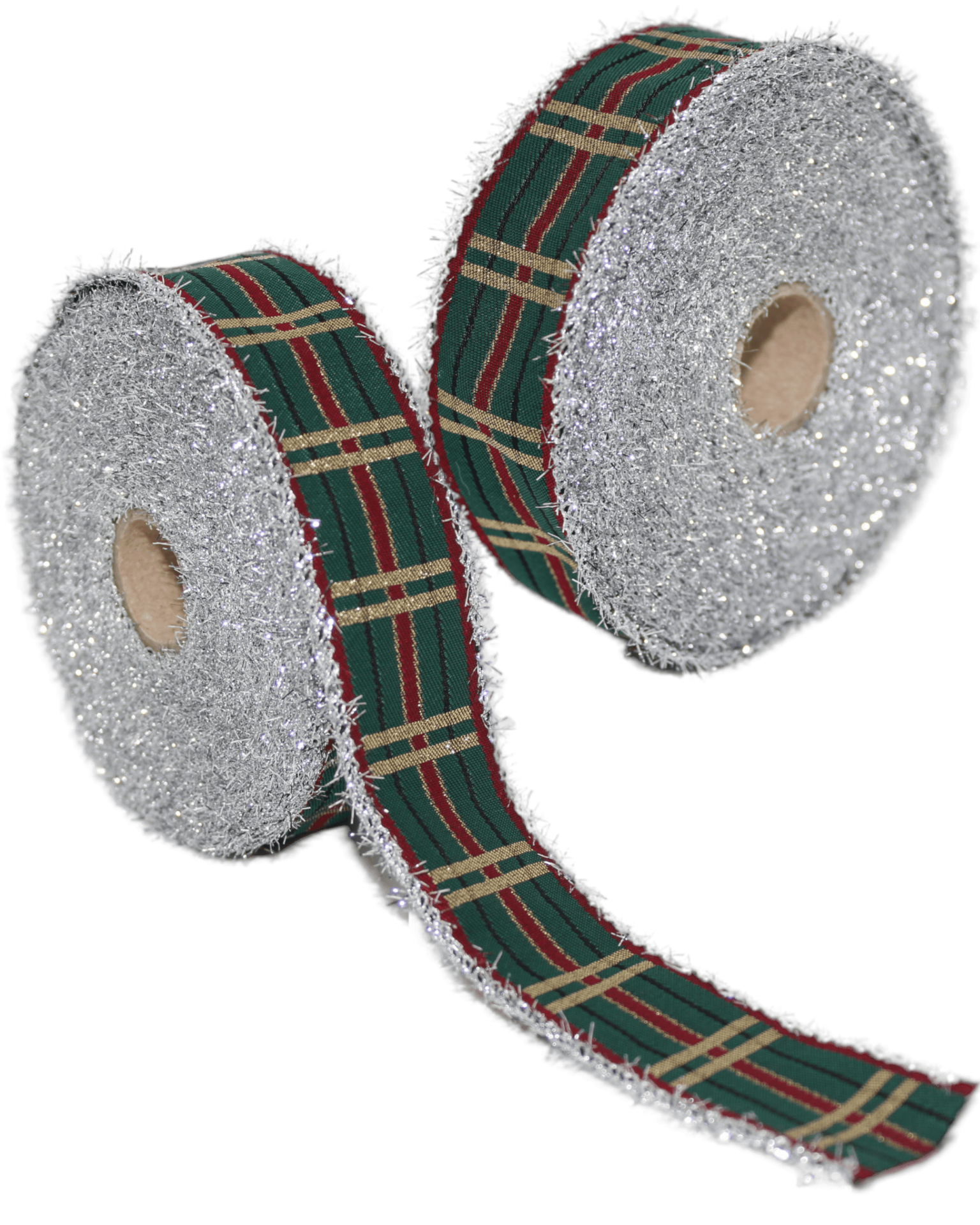 Ekose Desenli Simli Kurdele - Yılbaşı Saçaklı Kurdele - Gümüş 35mm x 10m 35136