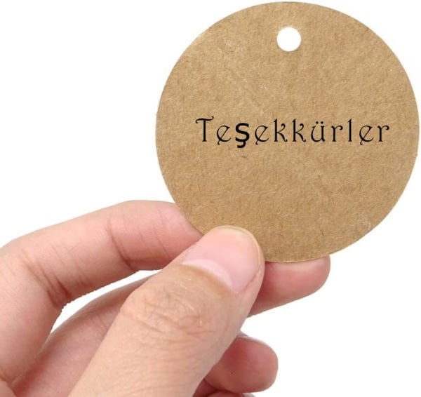 Kraft Ürün Fiyat Etiketi - 200 Adet, Yuvarlak Tebrik Etiketi & 200 Adet Hasır Jüt İp (20 Cm) Seti- 1 Adet Hediye Beyaz Kalem