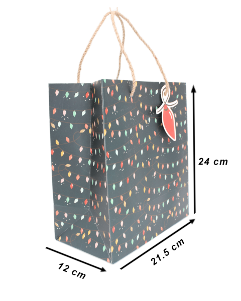 Yılbaşı Desenli Karton Çanta - Baskılı Hediye Karton Çanta - Blb4 21.5x24.x12
