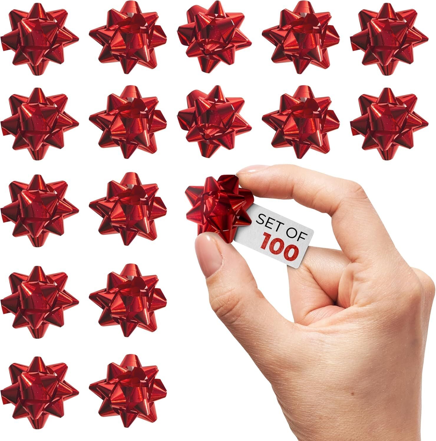 Kendinden Yapışkanlı Kırmızı Metalik Yıldız Rafya 100 adet - 1'' (2.5 cm) Fiyonk