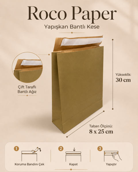 Roco Paper Bantlı Hediye Zarfı 25x30x8 cm Kese  - Altın 24'lü Paket