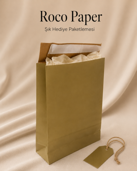 Roco Paper Bantlı Hediye Zarfı 25x30x8 cm Kese  - Altın 24'lü Paket