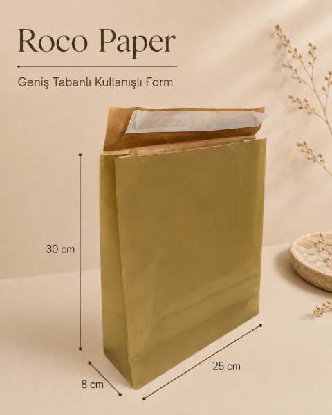 Roco Paper Bantlı Hediye Zarfı 25x30x8 cm Kese  - Altın 24'lü Paket