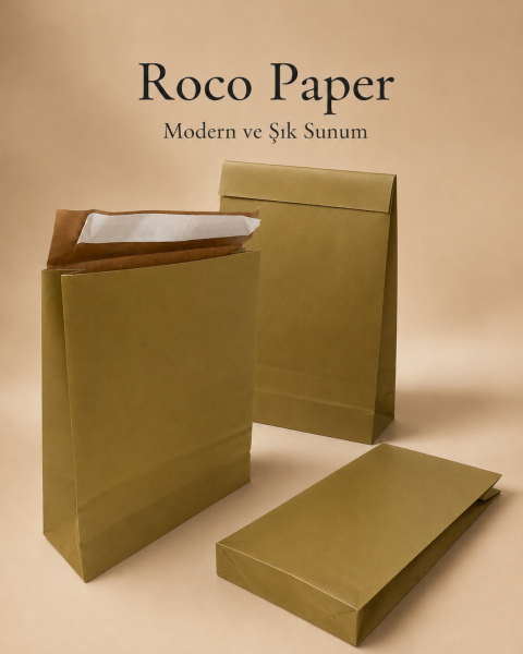 Roco Paper Bantlı Hediye Zarfı 25x30x8 cm Kese  - Altın 24'lü Paket