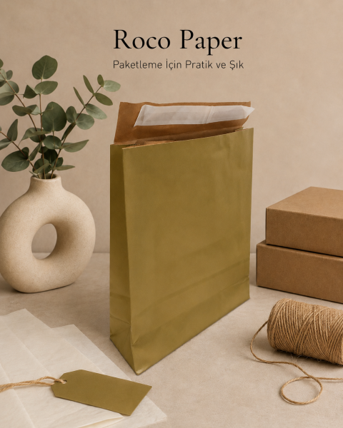 Roco Paper Bantlı Hediye Zarfı 25x30x8 cm Kese  - Altın 24'lü Paket