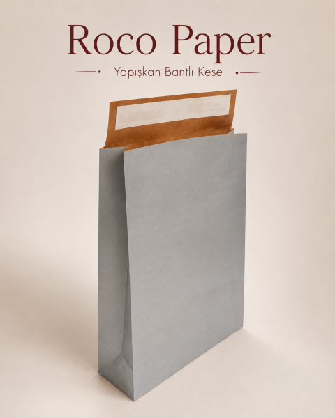 Roco Paper Bantlı Hediye Zarfı 25x30x8 cm Kese  - Gümüş 24'lü Paket
