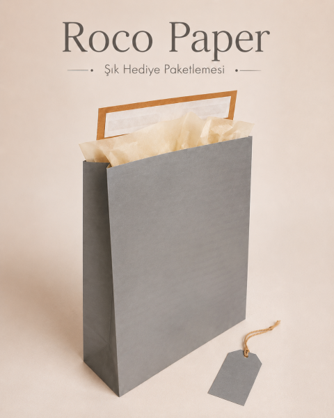 Roco Paper Bantlı Hediye Zarfı 25x30x8 cm Kese  - Gümüş 24'lü Paket