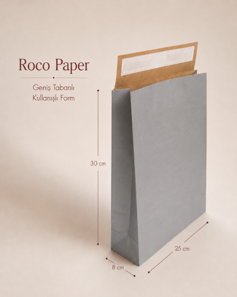 Roco Paper Bantlı Hediye Zarfı 25x30x8 cm Kese  - Gümüş 24'lü Paket