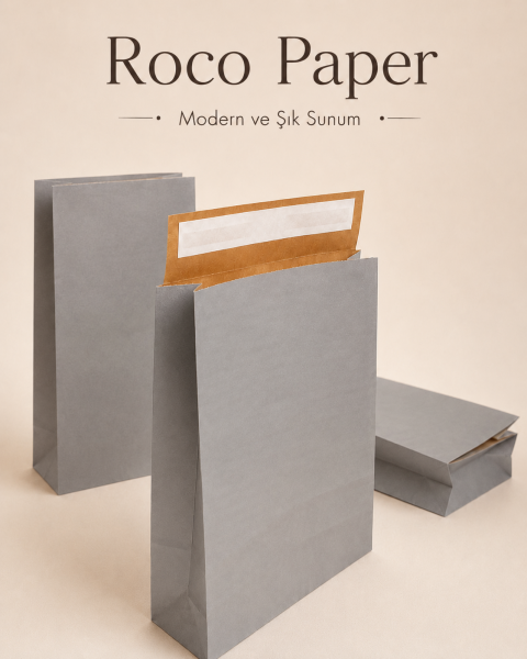 Roco Paper Bantlı Hediye Zarfı 25x30x8 cm Kese  - Gümüş 24'lü Paket
