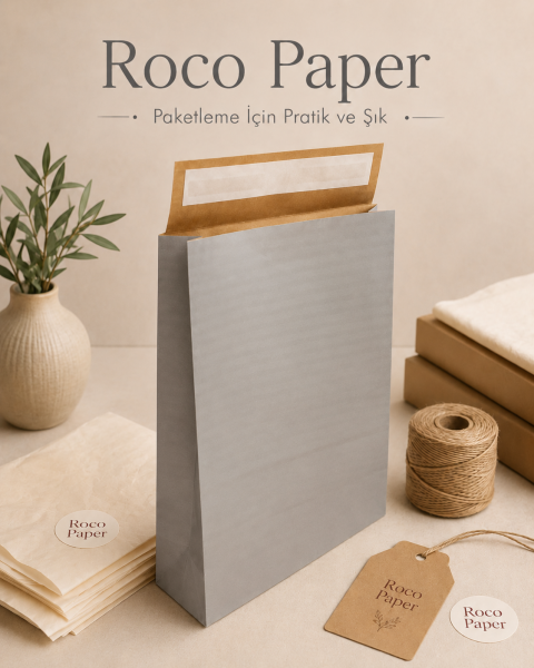 Roco Paper Bantlı Hediye Zarfı 25x30x8 cm Kese  - Gümüş 24'lü Paket