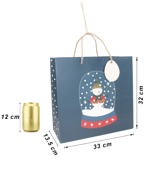 Yılbaşı Desenli Hediyelik Karton Çanta - Baskılı Karton Çanta - 33x32x13.5 Cm - Sgb5