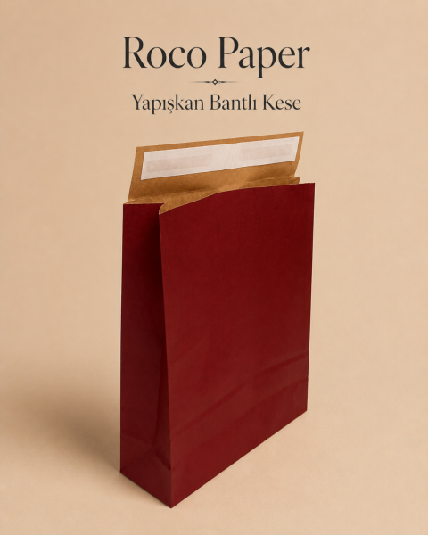Roco Paper Bantlı Hediye Zarfı 25x30x8 cm Kese  - Bordo 24'lü Paket