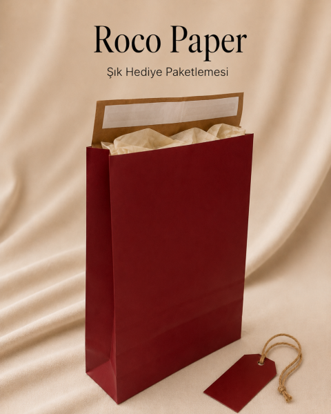 Roco Paper Bantlı Hediye Zarfı 25x30x8 cm Kese  - Bordo 24'lü Paket