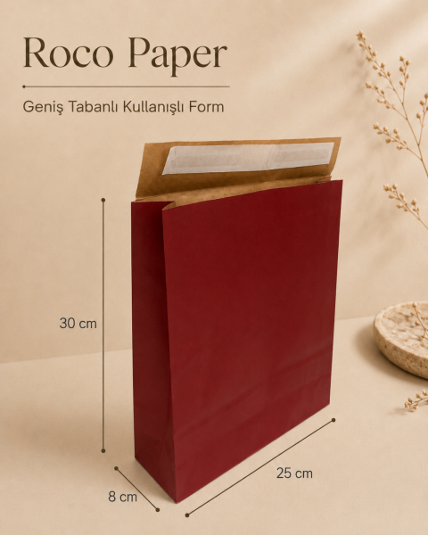 Roco Paper Bantlı Hediye Zarfı 25x30x8 cm Kese  - Bordo 24'lü Paket