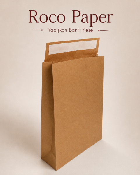 Roco Paper Bantlı Hediye Zarfı 25x30x8 cm Kese  - Kraft 24'lü Paket