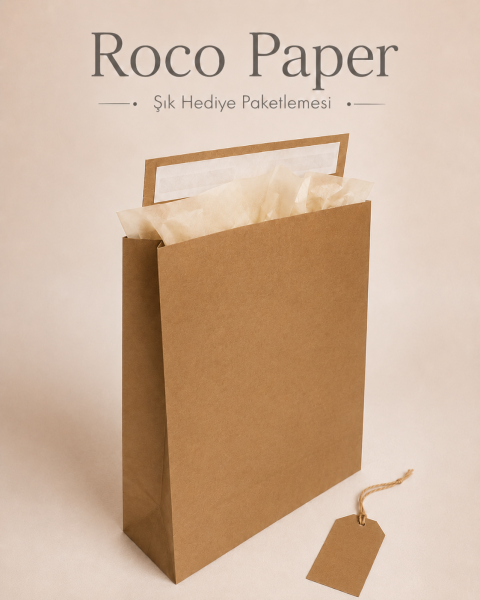 Roco Paper Bantlı Hediye Zarfı 25x30x8 cm Kese  - Kraft 24'lü Paket
