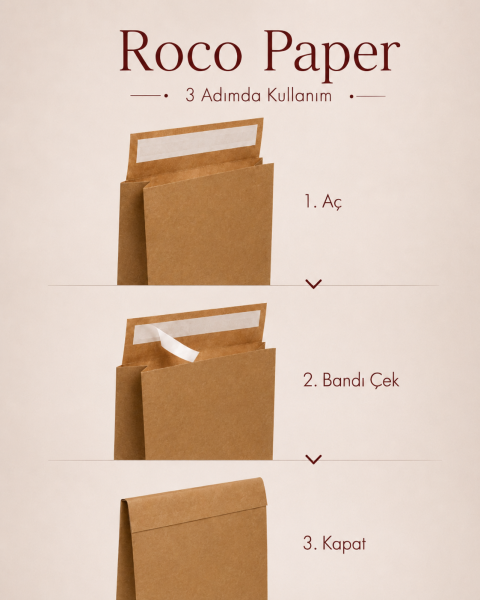 Roco Paper Bantlı Hediye Zarfı 25x30x8 cm Kese  - Kraft 24'lü Paket