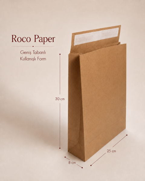 Roco Paper Bantlı Hediye Zarfı 25x30x8 cm Kese  - Kraft 24'lü Paket