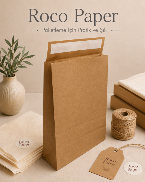 Roco Paper Bantlı Hediye Zarfı 25x30x8 cm Kese  - Kraft 24'lü Paket