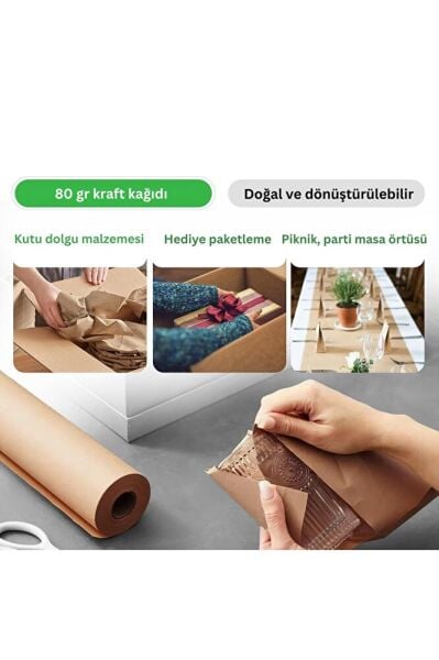 Kraft Rulo Ambalaj Kağıdı, Çeyiz, Hediye Paketleme, Çiçek Buket, DIY Kağıdı, 80 gr - 35cm x 50 metre