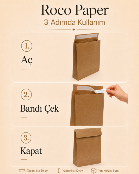 Roco Paper Bantlı Hediye Zarfı 30x40x10 cm Kese - Kraft 24'lü Paket