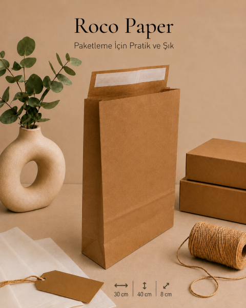 Roco Paper Bantlı Hediye Zarfı 30x40x10 cm Kese - Kraft 24'lü Paket
