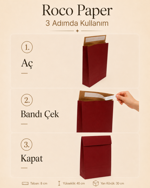 Roco Paper Bantlı Hediye Zarfı 30x40x10 cm Kese - Bordo 24'lü Paket