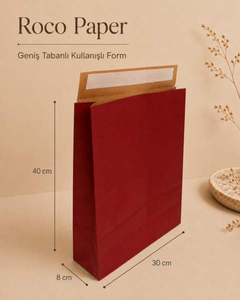 Roco Paper Bantlı Hediye Zarfı 30x40x10 cm Kese - Bordo 24'lü Paket