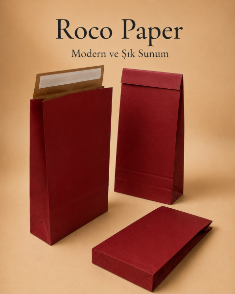 Roco Paper Bantlı Hediye Zarfı 30x40x10 cm Kese - Bordo 24'lü Paket