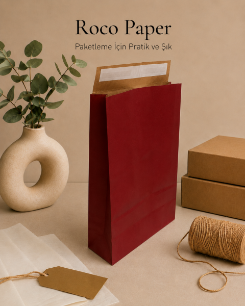 Roco Paper Bantlı Hediye Zarfı 30x40x10 cm Kese - Bordo 24'lü Paket