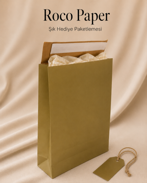 Roco Paper Bantlı Hediye Zarfı 30x40x10 cm Kese - Altın 24'lü Paket